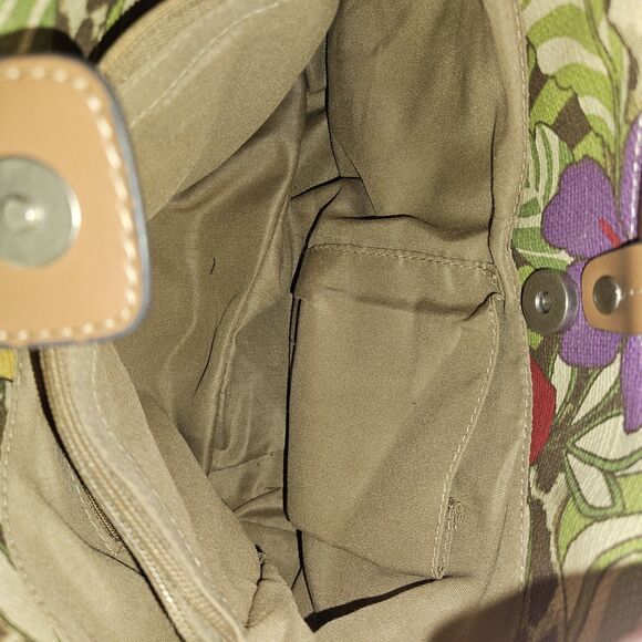 Y2K Relic Fossil Leopard Floral Bag Purse Wooden Handles Crossbody Denim Canvas - Picture 8 of 16